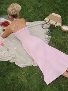 Sydney Algeri Women's Elegant Solid Color Maxi Cami Dress Pink Summer - Pink - View 2