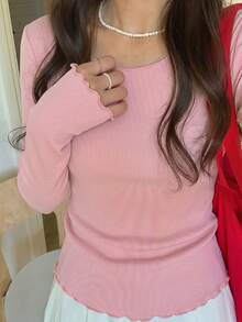 DAZY 女款圓點透視長袖圓領底層上衣 春夏 - 粉色 - 查看 1