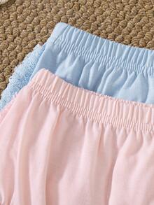 Souflis Souflis 2 Paket Celana Pendek Bloomer Musim Panas untuk Bayi Perempuan, Motif Garis-garis Pink Putih dan Jala Renda - MultiWarna - View 4