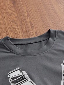 SWAVVY Kaos Pria Lengan Pendek Longgar Kasual Musim Panas Ukuran Standar Abu-abu dengan Cetakan Transfer Panas - Grey - View 4