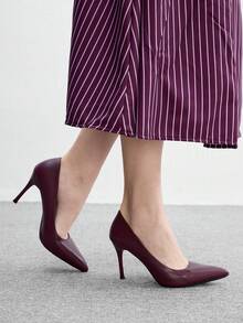 CUCCOO BIZCHIC 新款尖頭細高跟鞋 酒紅色簡約通勤日常上班逛街女款高跟鞋女鞋 - 酒紅色PU - 查看 3