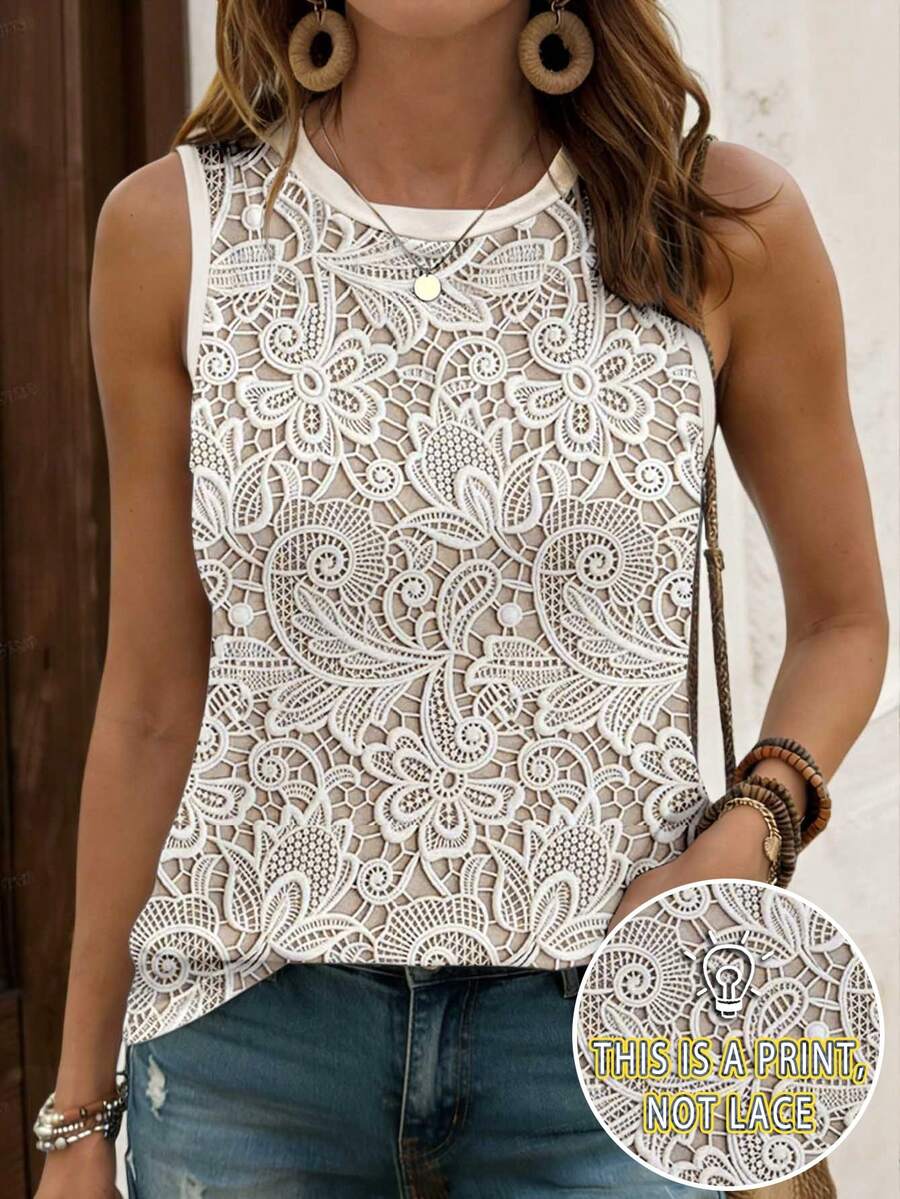 EMERY ROSE Áo tank top nữ cổ tròn in hoa, kiểu dáng thoải mái, thích hợp mặc hàng ngày vào mùa hè. - Nhiều màu - Xem 1
