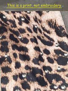 SHEIN Women's Leopard Print Elastic Waist Letter Rhinestone Decor Casual Pants - Multicolor - View 5