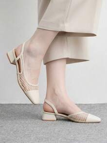 CUCCOO BIZCHIC Women's Shoes Spring And Summer Square Toe Short Thick Heel Rice Apricot Splicing High Heel Shoes - Rice apricot - View 7
