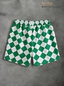 HARRY POTTER X SHEIN PAVTROS Men's Checkered Print Drawstring Waist Casual Shorts - Multicolor - View 2