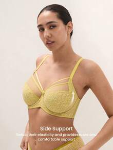 LUVLETTE Dream Curve Air Green Cheetah Print&Colorful Leopard Pattern Sheer Unlined Full Coverage Side Support Mesh Minimizer Bra - Green - View 4