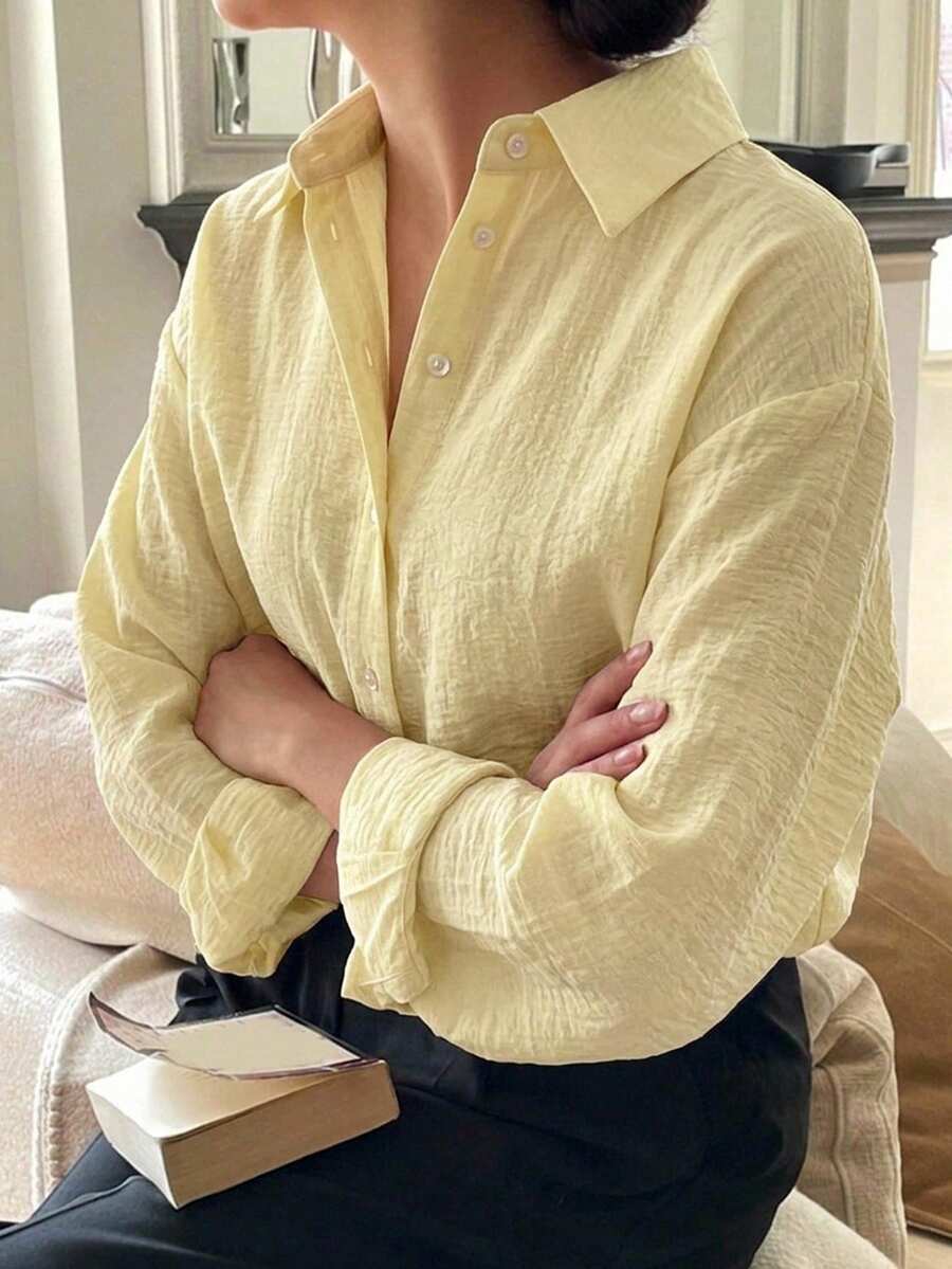 DAZY Women's Solid Color Single-Breasted Casual Versatile Daily Outing Shirt - Yellow - View 1
