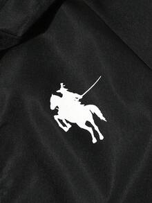 SHEIN 3件組青少年女孩連帽長袖拉鍊短版夾克，白色滾邊與織帶飾邊，白色細肩帶背心，鬆緊腰寬鬆寬腿長褲，秋季休閒套裝 - 黑與白 - 查看 4