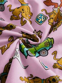 SCOOBY-DOO X SHEIN 女士圆领卡通字母印花文胸和内裤休闲可爱内衣套装 - 粉色 - 查看 3