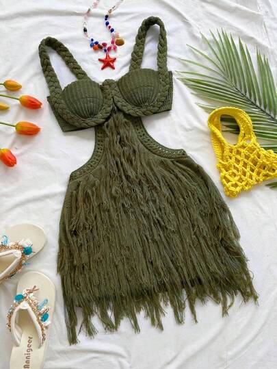 Soleia Vacation Sexy Spaghetti Strap Braided Twist Cup Fitted Women's Mini Dress, Music Festival Outfit, Bohemian, Date Afternoon Tea No Chest Padding