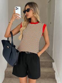 Easowa Curve Plus Size Women's White Crew Neck Casual Smart Casual Versatile T-Shirt Brunch Summer - Multicolor - View 9