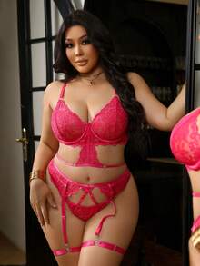 Seduluxe Classic Sexy Lace Lingerie Set 3pcs - Hot Pink - View 5