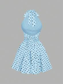 Skyraze Women's Polka Dots Backless Twist Ruched Halter Mini Dress - Blue - View 4