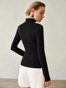MOTF PREMIUM MINIMALIST VERSATILE SKIN-FRIENDLY SLIM FIT HIGH NECK BASE LAYER VERSATILE SLIM FIT KNIT TOP - Black - View 3