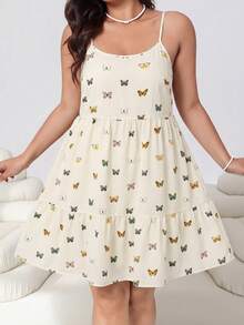 Solflare Plus Size Women's Butterfly Pattern Backless High Waist Ruffle Strap Dress - Multicolor - View 3