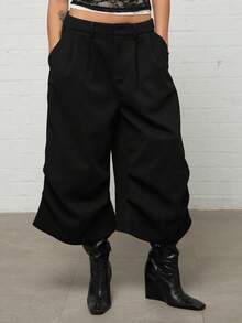 COUREZ Low Rise Oversized Cropped Trousers /Y2K Summer Outfits For Women Fall Clothes Bottoms Baggy Shorts Comfy Pants For Women Black Bottoms Crop Pants - Black - View 5
