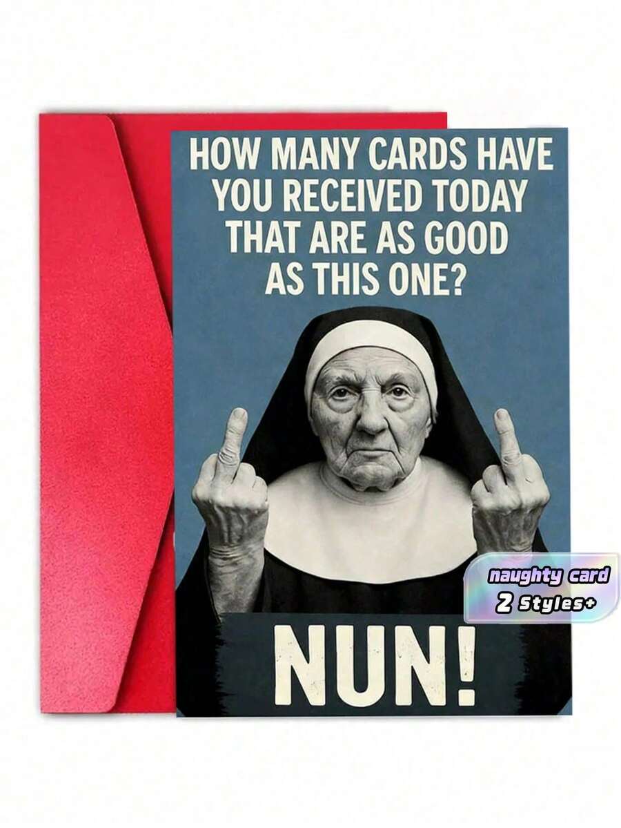 Funny Rude Birthday Card For Adults Offensive Humor Hilarious Nun Joke Card For Men Or Women Sarcastic Best Friend Greeting For Him Her Brother Sister Unusual Naughty Gag Gift - 18*13cm - View 1