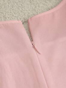 SHEIN Franclia 女款素色肩部打結休閒日常短洋裝 - 粉色 - 查看 5