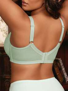 Divavoom 1pc Plus Size Lace Patchwork Wireless Bra - Green - View 2