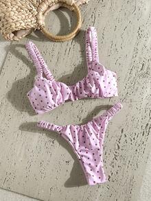 Swim Mod Women's Summer Random Print Thick Strap Ruched High Cut Sexy Bikini Set - Multicolor - View 1