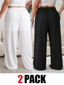 Solflare White Black Multicolor Plus Size Women's Straight Leg Pants 2pcs Set - Multicolor - View 2