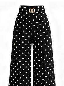 EMERY ROSE Women's Polka Dot Floral Pattern Casual Elegant Versatile Daily Travel Long Pants Tea Party White And Black Polka Dot Autumn - Multicolor - View 4