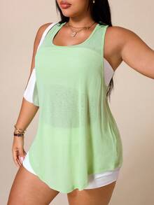 SHEIN Rhythm Era Plus Size Women Solid Color Casual Versatile Daily Travel Sports T-Shirt - Mist Green - View 8