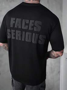 SLATEMANN Men's Letter Print Plus Size Crew Neck Short Sleeve T-Shirt, Holiday - Black - View 1