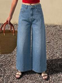 DAZY Women's Regular Waist Casual Daily Commute Versatile Loose Wide-Leg Jeans - Dark Wash - View 3