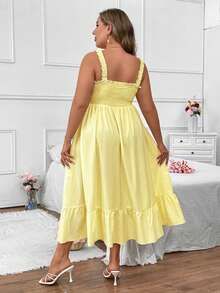 Vionelle Gaun Cami Maxi Kasual Musim Panas Ukuran Plus Warna Polos untuk Wanita - Angsa kuning - View 2