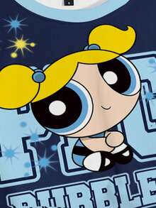 THE POWERPUFF GIRLS X SHEIN 女士圆领卡通字母印花休闲百搭日常短袖T恤 - 白色 - 查看 3