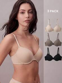Liftille 3pcs Comfortable Women's Solid Color Underwire Bras - Multicolor - View 3