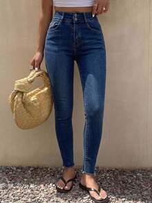 DAZY Women's Pocket Skinny Casual Versatile Denim Jeans High Waisted Jeans - Dark Wash - View 6