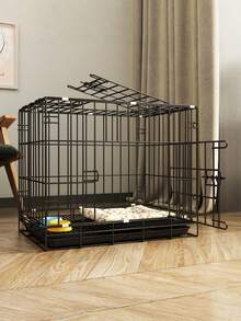1pc Dog Cage With Tray, Foldable And Easy To Install, Stainless Steel Pet Cage With Toilet-Suitable For Small And Medium-Sized Dogs, Teddy Bears, Poodles, Rabbits And Cats - Multicolor - View 4