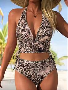 Swim Lushoire Summer Beach Solid Color Texture Bikini Set Music Festival - Multicolor - View 1