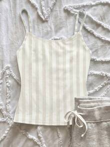 Teen Girls Casual Simple Spaghetti Strap Fitted Tank Top Cartoon Pattern Summer Top - Multicolor - View 3
