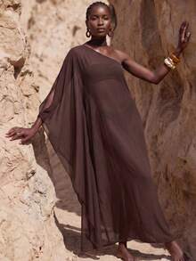 Zivah New Women's Vacation Casual Beach Pool Party Semi-Sheer Chiffon Long Robe Cover Up Summer - Brown - View 6