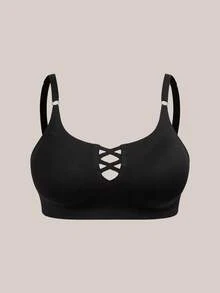 Barelissa 1 pieza Sujetador sin costuras cómodo de talla grande para mujer con doble correa cruzada - Negro - Ver 1
