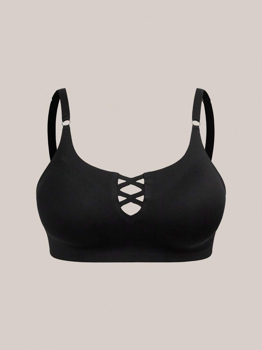 Barelissa 1 pieza Sujetador sin costuras cómodo de talla grande para mujer con doble correa cruzada - Negro - Ver 1