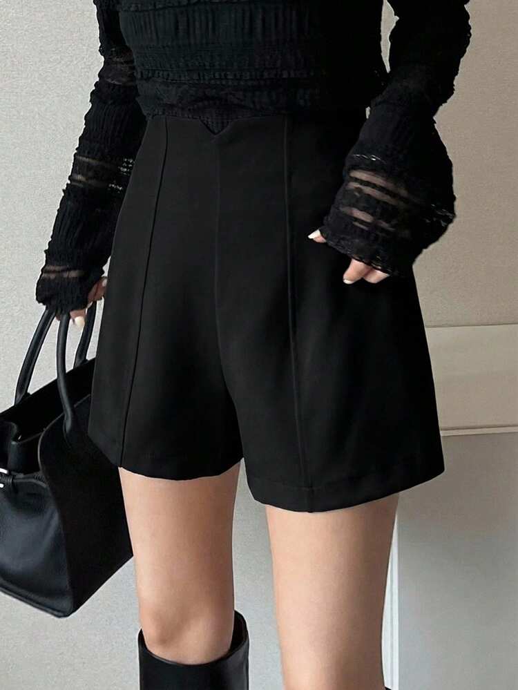 FRIFUL 女款純色休閒百搭寬鬆短褲 夏季 - 黑色 - 查看 5