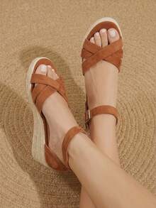 Styleloop Women's Wedge Heel Platform Sandals, Bohemian, Beach Vacation, Western Wind, Summer Wear, Travel Essentials - Brown - View 10