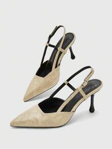 CUCCOO BIZCHIC Elegant, Simple And Generous, Fashionable And Versatile, Casual Workplace Commuter Women's Rear Empty High-Heeled Shoes - Light Grey - View 10