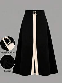 GlowEve CURVE Plus Size Women's Metal Decor Contrast Color Casual Versatile Daily Wear Skirt - Multicolor - View 5