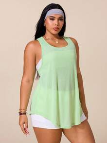 SHEIN Rhythm Era Plus Size Women Solid Color Casual Versatile Daily Travel Sports T-Shirt - Mist Green - View 5