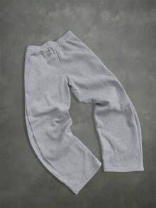 Manfinity EMRG 男士休闲日常通勤度假风樱花字母印花抽绳腰宽松阔腿运动裤 - 灰色 - 查看 5