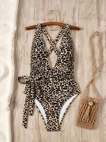 Swim SXY Traje de baño de una pieza con estampado de leopardo, escote ultra bajo y espalda descubierta - Multicolor - Ver 5