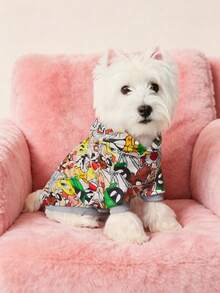 LOONEY TUNES X SHEIN 1 Piece Of Cartoon Pattern Printed Pet Hooded Sweatshirt, Cat Clothes, Dog Clothes, Size XXS-XXXXL, Extra Small, Extra Large, Bugs, Tweety. - White - View 3