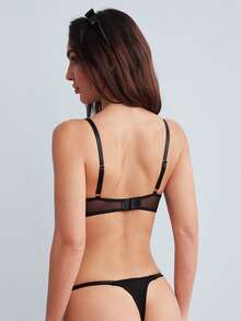 Elorette Women's Black & Red Embroidered Sexy Lingerie Set, 2pcs - Black - View 3