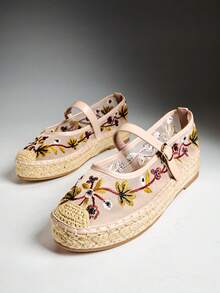 SHEIN Solezae 女款花卉刺繡波希米亞風休閒鞋 - 杏色 - 查看 5