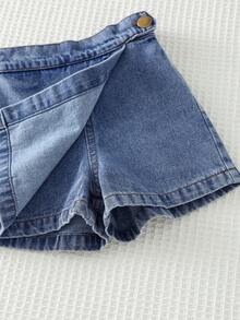 Cozy Pixies 女嬰幼兒女童彩色卡其色條紋 Polo 無袖背心上衣套頭衫、不對稱開衩裙褲套裝、條紋短褲裙 2 件組、牛仔短褲裙套裝 - 彩色 - 查看 4